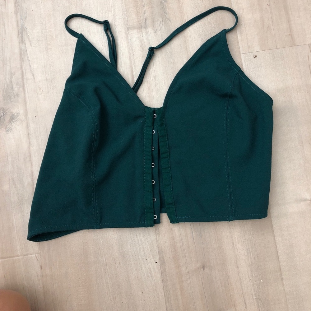 Green crop top that closes in the front